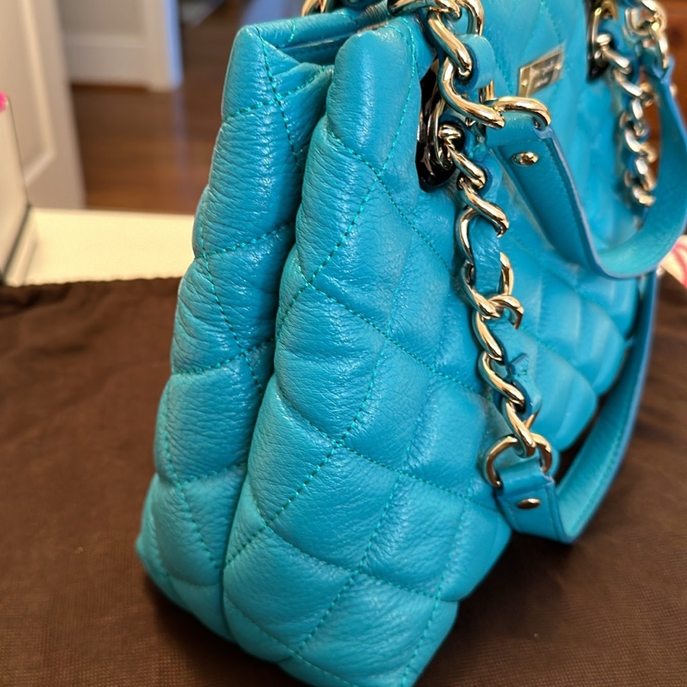 KATE SPADE Sm Maryanne Gold Coast mid teal hand bag quilted original dust bag - Picture 10 of 16